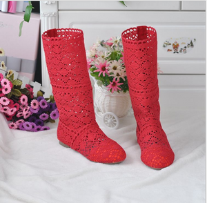 Breathable versatile net boots flat high-top women's shoes casual England Martin boots student knit boots