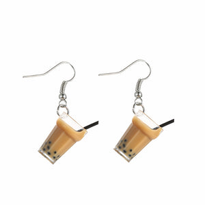 Creative Handmade Pearl Milk Tea Earrings Personalized Design Niche Earrings