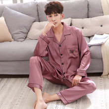 Load image into Gallery viewer, Couple pajamas women spring silk long-sleeved pajamas
