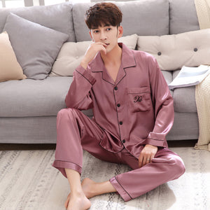 Couple pajamas women spring silk long-sleeved pajamas