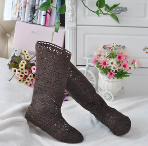 Breathable versatile net boots flat high-top women's shoes casual England Martin boots student knit boots