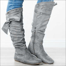 Load image into Gallery viewer, Womens Boots Retro Knee High Boots Flat Bow Elastic Frosted Mid-Top
