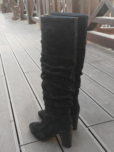 European And American Round Toe Pleated Thick Heel Mid-tube Fashion Boots