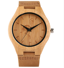 Load image into Gallery viewer, Casual handmade bamboo watch for men and women Student simple and lovely animal dog leather watch
