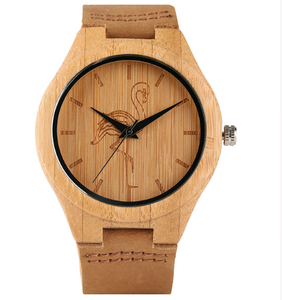 Casual handmade bamboo watch for men and women Student simple and lovely animal dog leather watch