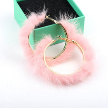 Load image into Gallery viewer, Mink Fur Large Circle Round Ear Hoop Earrings

