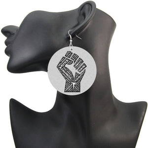 Fashion wooden printed earrings fist earrings
