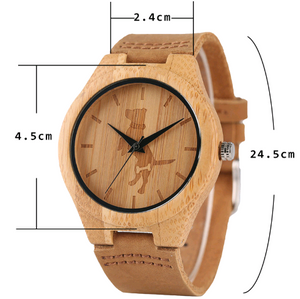 Casual handmade bamboo watch for men and women Student simple and lovely animal dog leather watch