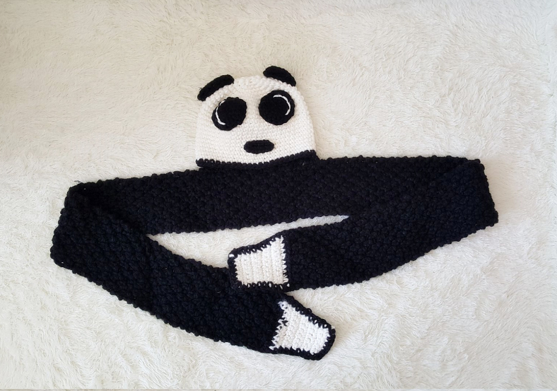 Cartoon hat set national treasure panda child hat long scarf handmade knit hat