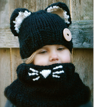 Load image into Gallery viewer, Knit hat children&#39;s animal cat ears set hat hand-knitted warm neck bonnet
