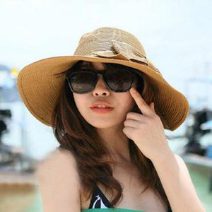 Straw Hat With Double Bow And Large Edge