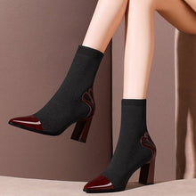 Load image into Gallery viewer, Children&#39;s thick heel socks boots pointed toe boots all-match high heel elastic boots
