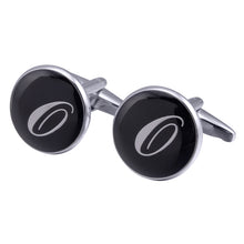 Load image into Gallery viewer, French Cufflinks black round Enamel Traditional letter Cufflinks
