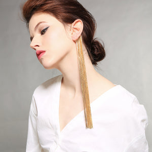 Women's exaggerated long tassel earrings