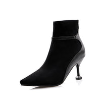 Load image into Gallery viewer, Stitching pointed short boots wine glass stiletto boots
