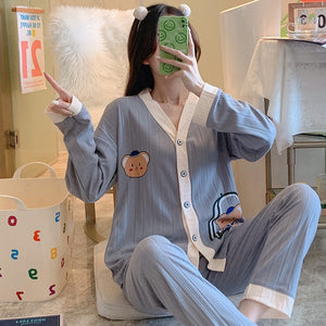 Pajamas Women's Long-sleeved Spring And Autumn Thin Section Net Red Cotton Cute