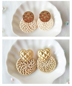 Round Rattan Braided Earrings Jewelry Multicolor Female Earrings