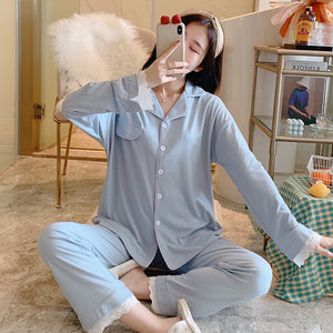 Pajamas Women's Long-sleeved Spring And Autumn Thin Style Net Red Cotton