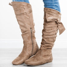 Load image into Gallery viewer, Womens Boots Retro Knee High Boots Flat Bow Elastic Frosted Mid-Top
