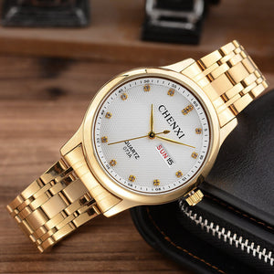 Manufacturers Wholesale Authentic Fashion Non Mechanical Watch Waterproof Mens Double Luminous Strip Golden Watch 073A Calendar