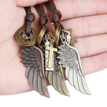 Load image into Gallery viewer, Leather necklace angel wings feather leather rope necklace
