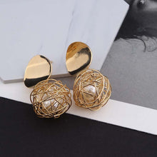 Load image into Gallery viewer, Vintage Geometric Earrings Simple Woven Ball Pearl Stud Earrings
