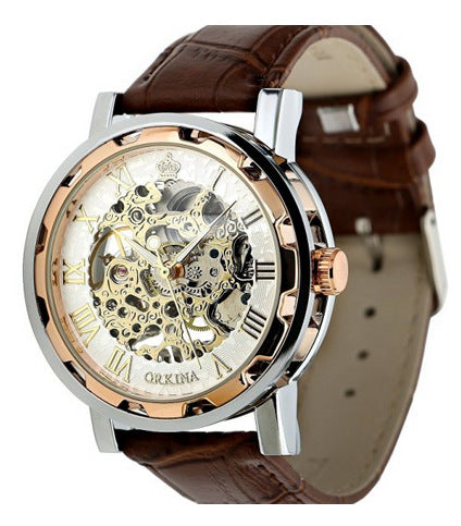 The European Qina Genuine Orkina Watch Amazon Hollow Retro Manual Mechanical Watch Men Table Belt