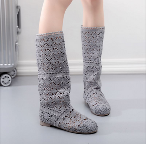 Breathable versatile net boots flat high-top women's shoes casual England Martin boots student knit boots