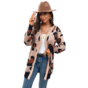 Leopard Print Cardigan Knitted Sweater Jacket