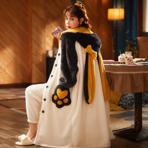 Autumn And Winter Long Velvet Pajamas Set Thick Warm Female Bathrobe Coral Velvet Winter Home Service