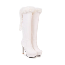 Load image into Gallery viewer, Fashion Fur Collar Boots Women&#39;s Thick Heel Round Toe High Boots
