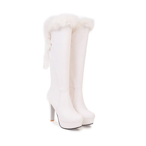 Fashion Fur Collar Boots Women's Thick Heel Round Toe High Boots
