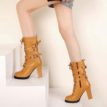Load image into Gallery viewer, Rivet motorcycle boots oversize high heel ankle boots
