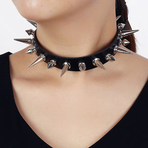 Black Punk Rock Leather Necklace Necklace