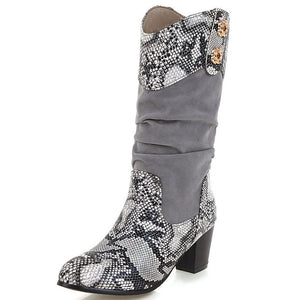 Snakeskin Western Denim Mid Boots