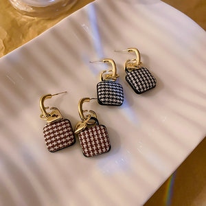 Small Lock Earrings Vintage Checkerboard Earrings