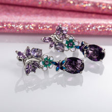 Load image into Gallery viewer, Oval Purple Zircon Flower Earrings Butterfly Ladies Earrings
