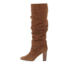 Load image into Gallery viewer, European And American Round Toe Pleated Thick Heel Mid-tube Fashion Boots
