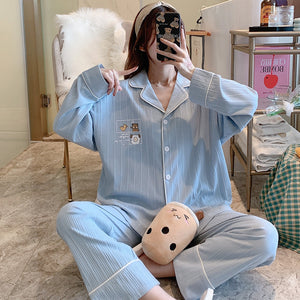 Pajamas Women's Long-sleeved Spring And Autumn Thin Section Net Red Cotton Cute