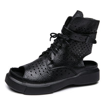 Load image into Gallery viewer, Leather Boots Flat Fish Mouth Hole Martin Boots

