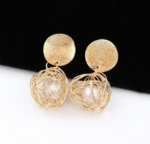 Load image into Gallery viewer, Vintage Geometric Earrings Simple Woven Ball Pearl Stud Earrings
