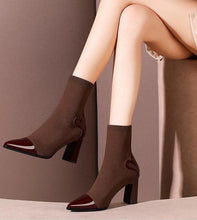 Load image into Gallery viewer, Children&#39;s thick heel socks boots pointed toe boots all-match high heel elastic boots
