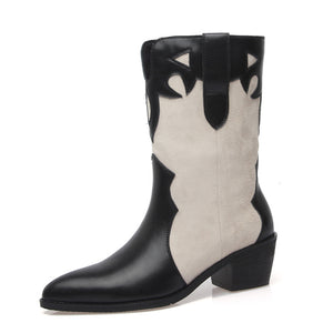 Fashion Low-heel Pointed Toe Milk Pattern Ankle Boots