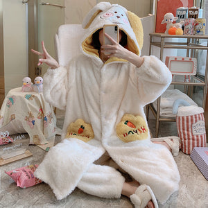 Autumn And Winter Long Velvet Pajamas Set Thick Warm Female Bathrobe Coral Velvet Winter Home Service