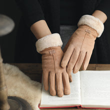 Load image into Gallery viewer, Gloves Female Autumn and Winter Warm Korean Version Plus Velvet Thick five Fingers Retro Suede Touch Screen Gloves Cute Driving

