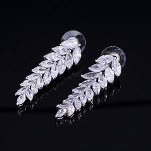 Fashion Zircon Tassel Wheat Ears Leaf Earrings