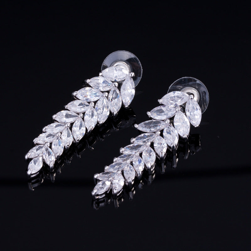 Fashion Zircon Tassel Wheat Ears Leaf Earrings