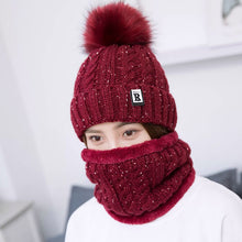 Load image into Gallery viewer, Creative warm wool hat lady outdoor cold two piece knitted hat scarf factory wholesale Korean combination
