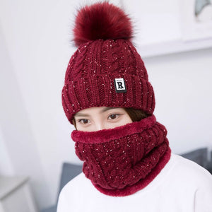 Creative warm wool hat lady outdoor cold two piece knitted hat scarf factory wholesale Korean combination