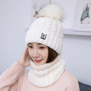Creative warm wool hat lady outdoor cold two piece knitted hat scarf factory wholesale Korean combination